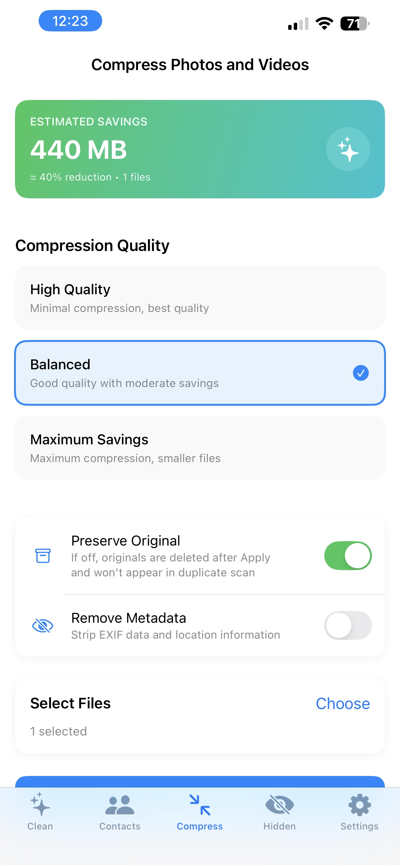 Compress photos and videos